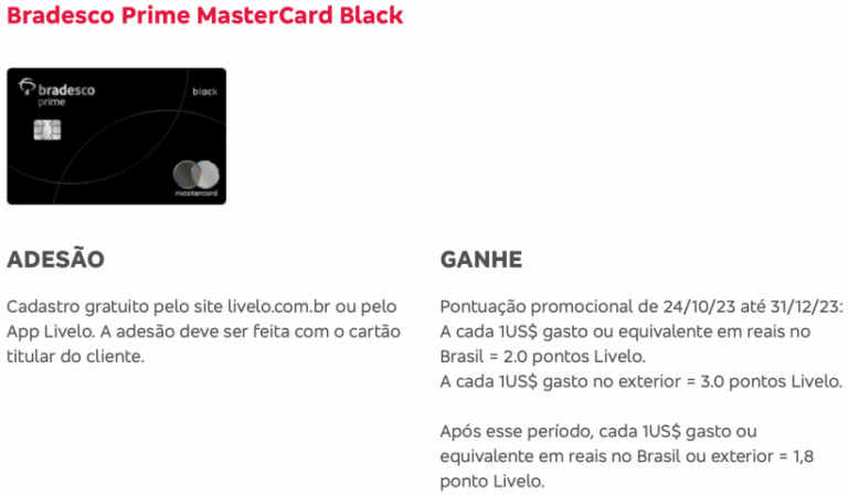 Promoção do Bradesco oferece até 3 pontos por dólar nos cartões Mastercard Black